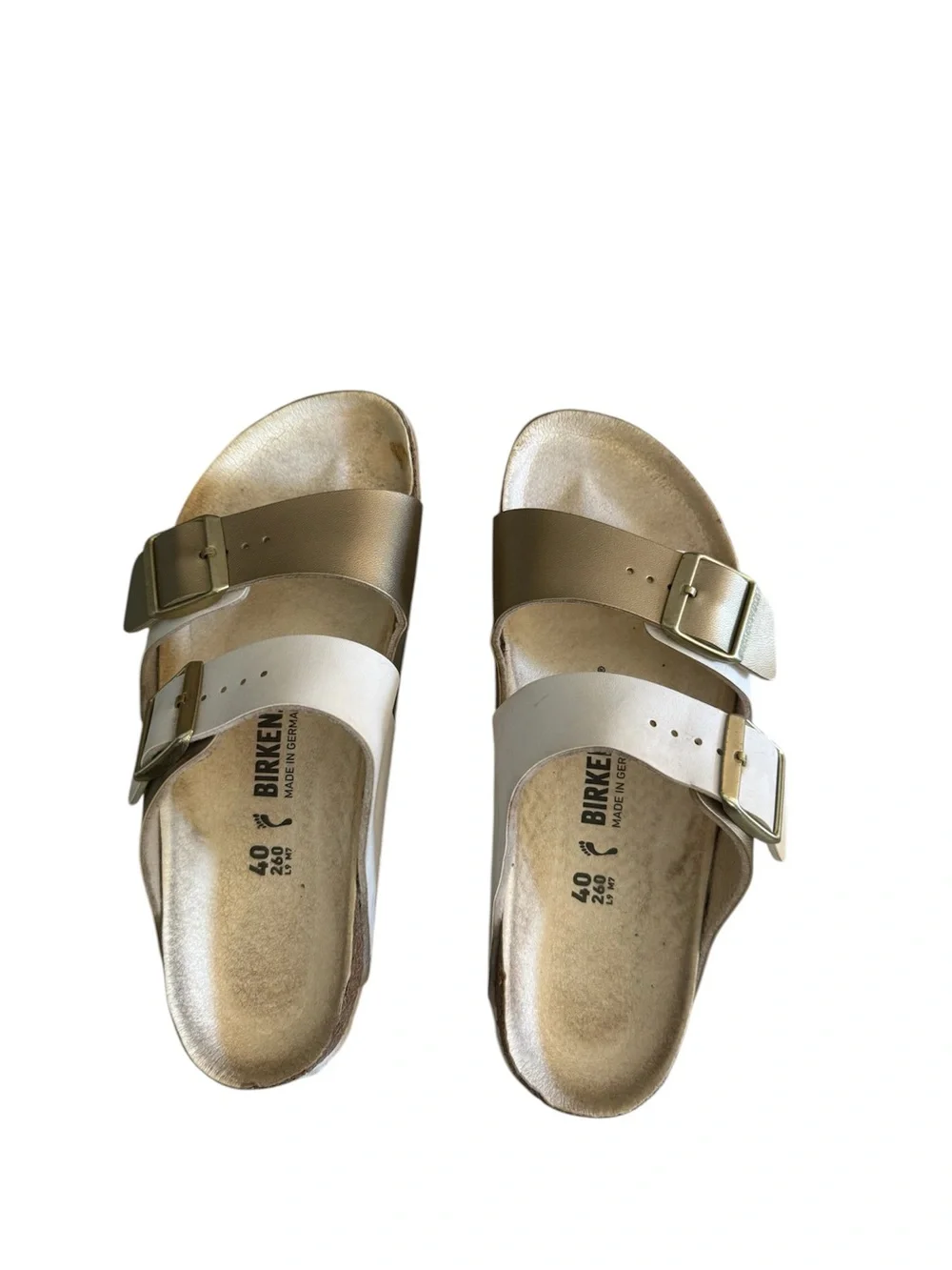 Birkenstock Arizona Split Slide Sandal in Women’s 40 (9-9.5 US) in White/Gold